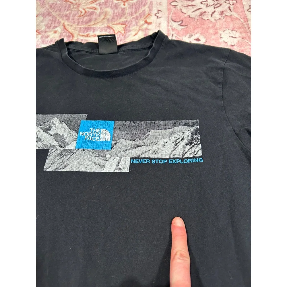 The‎ North Face Mens Black Mountain Graphic T Shirt Outdoors Size S *Flaws